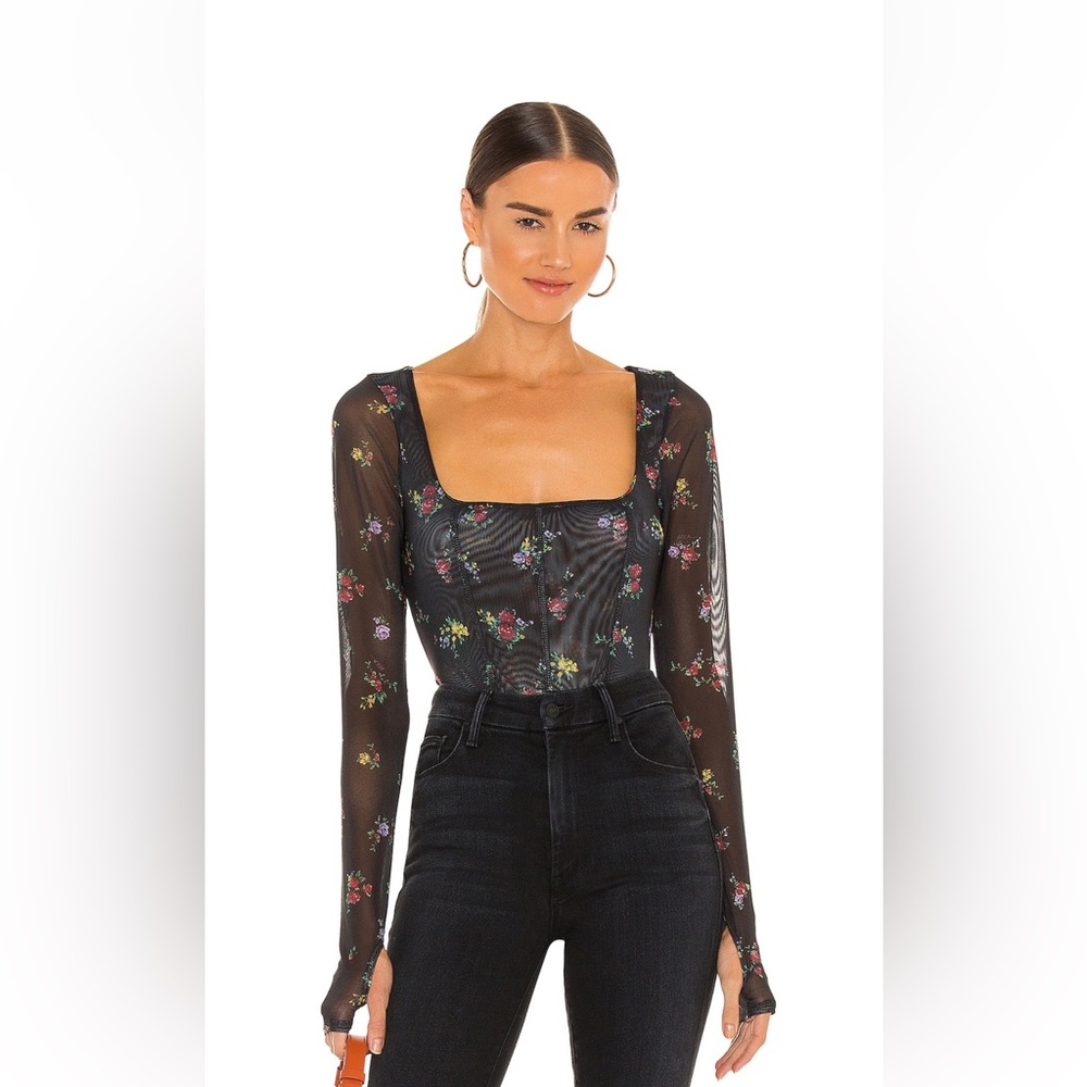 AFRM Kona Long Sleeve Corset Top in Noir Multi Floral